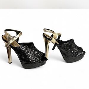 Madden Girl Black and Gold Glitter Heels